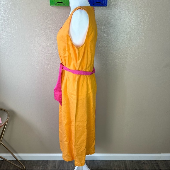 Athena Marie Women Sleeveless Smocked 55% Linen Midi  Dress Sundress Summer Sz L - Picture 4 of 9